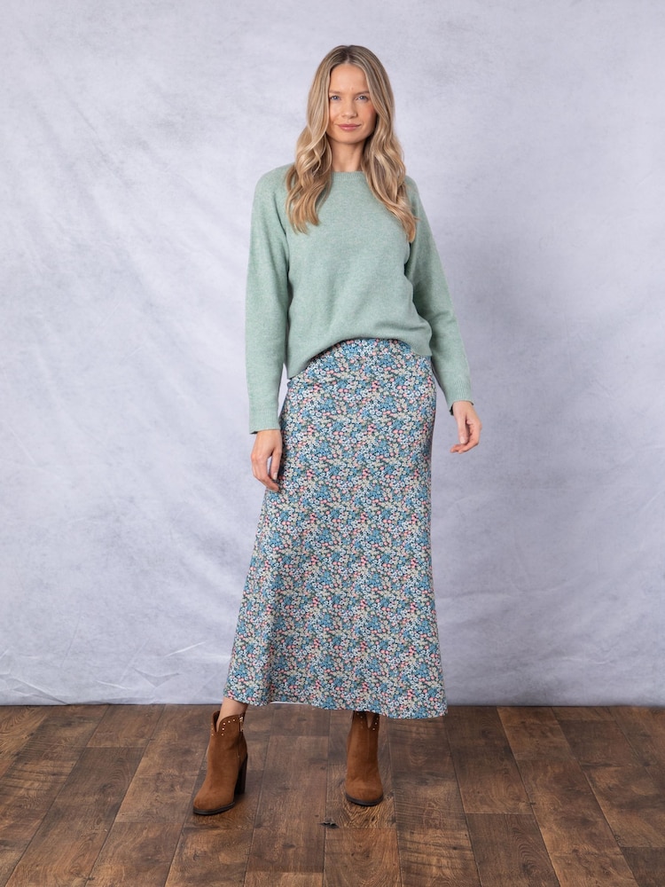 Blau - Lakeland Clothing Blue Alcot Floral Print Midi Skirt - Bild 1 von 5