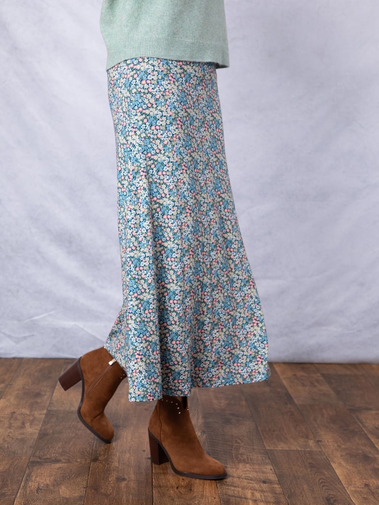 Blau - Lakeland Clothing Blue Alcot Floral Print Midi Skirt - Bild 2 von 5