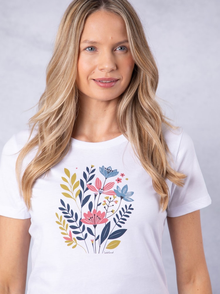 Lakeland Clothing Milly Placement Printed 100% Cotton White T-Shirt - Image 1 of 4
