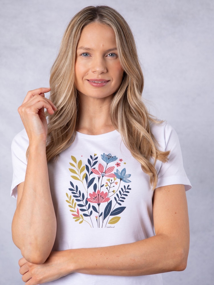 Lakeland Clothing Milly Placement Printed 100% Cotton White T-Shirt - Image 2 of 4