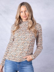 Lakeland Clothing Aspen Floral Print Mock Neck Nude Top - Image 2 of 5