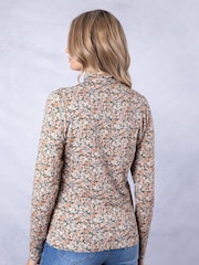 Lakeland Clothing Aspen Floral Print Mock Neck Nude Top - Image 4 of 5