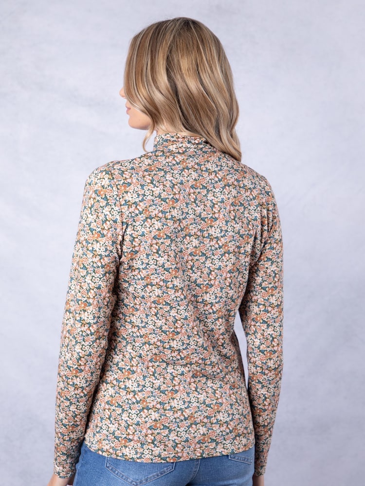 Lakeland Clothing Aspen Floral Print Mock Neck Nude Top - Image 4 of 5