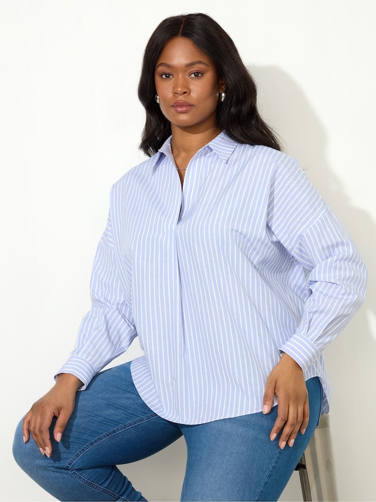 Live Unlimited Blue Curve Stripe Half Placket Shirt - Image 2 of 6