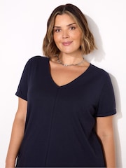 Live Unlimited Blue 100% Cotton Slub V-Neck Longline T-Shirt - Image 2 of 3