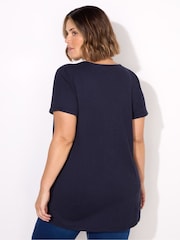 Live Unlimited Blue 100% Cotton Slub V-Neck Longline T-Shirt - Image 3 of 3