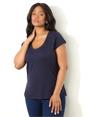 Live Unlimited Blue 100% Cotton Slub Scoop Neck T-Shirt - Image 1 of 3