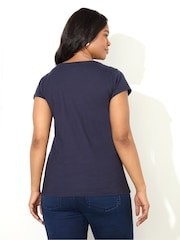 Live Unlimited Blue 100% Cotton Slub Scoop Neck T-Shirt - Image 2 of 3