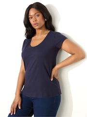 Live Unlimited Blue 100% Cotton Slub Scoop Neck T-Shirt - Image 3 of 3