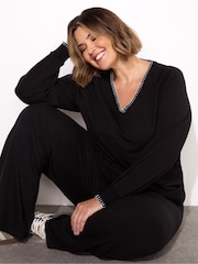 Live Unlimited Black Blanket Stitch Modal V-Neck Sweatshirt - Image 1 of 4