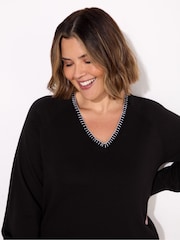 Live Unlimited Black Blanket Stitch Modal V-Neck Sweatshirt - Image 2 of 4