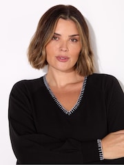 Live Unlimited Black Blanket Stitch Modal V-Neck Sweatshirt - Image 3 of 4