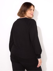Live Unlimited Black Blanket Stitch Modal V-Neck Sweatshirt - Image 4 of 4