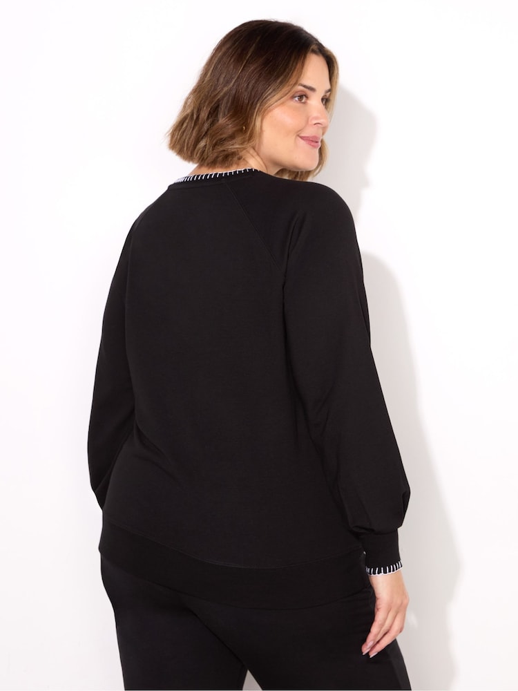 Live Unlimited Black Blanket Stitch Modal V-Neck Sweatshirt - Image 4 of 4