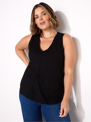 Live Unlimited Black 100% Cotton Slub V-Neck Vest - Image 1 of 4