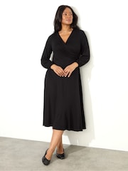 Live Unlimited Black Pleated Wrap With Blouson Sleeves Dress - Image 2 of 3