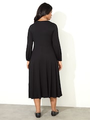 Live Unlimited Black Pleated Wrap With Blouson Sleeves Dress - Image 3 of 3