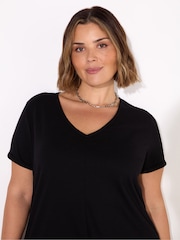 Live Unlimited Black 100% Cotton Slub V-Neck Longline T-Shirt - Image 2 of 3