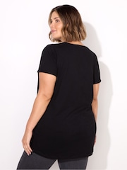 Live Unlimited Black 100% Cotton Slub V-Neck Longline T-Shirt - Image 3 of 3