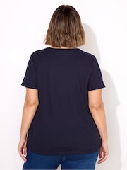 Live Unlimited Blue 100% Cotton Slub V-Neck T-Shirt - Image 2 of 3