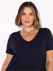 Live Unlimited Blue 100% Cotton Slub V-Neck T-Shirt - Image 3 of 3