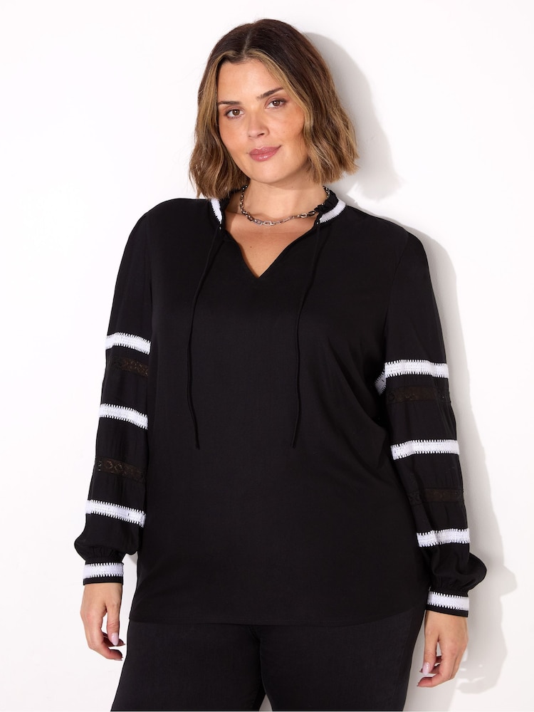 Live Unlimited Curve Black Embroidered Sleeve Top - Image 1 of 1