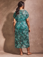 Live Unlimited Curve Green Abstract Print Drawstring Shoulder Kimono - Image 2 of 5