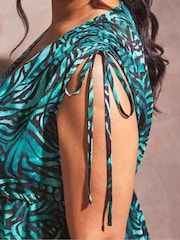 Live Unlimited Curve Green Abstract Print Drawstring Shoulder Kimono - Image 5 of 5