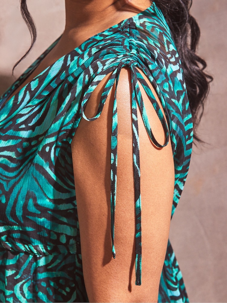 Live Unlimited Curve Green Abstract Print Drawstring Shoulder Kimono - Image 5 of 5