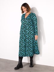 Live Unlimited Black Floral Petite Pleated Wrap With Blouson Sleeves Dress - Image 1 of 3