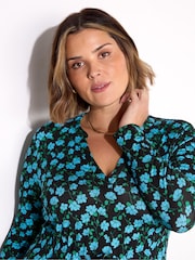 Live Unlimited Black Floral Petite Pleated Wrap With Blouson Sleeves Dress - Image 2 of 3