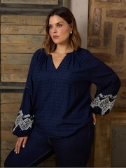 Live Unlimited Curve Blue Embroidered Sleeve Top - Image 1 of 5