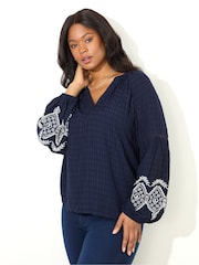 Live Unlimited Curve Blue Embroidered Sleeve Top - Image 3 of 5