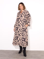 Live Unlimited Black/Grey Live Unlimited Curve - Mono Print Notch Sleeve Midaxi Dress - Image 1 of 6