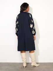 Live Unlimited Blue Embroidered Sleeve Tie Neck Dress - Image 2 of 3