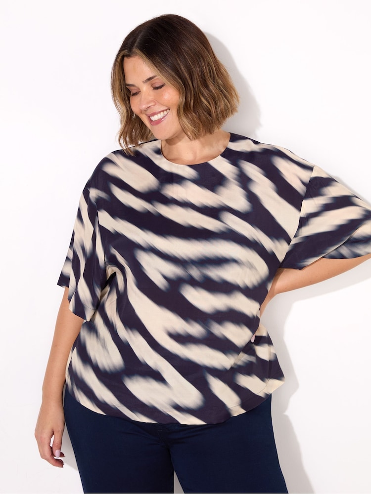 Live Unlimited Blue Animal Print Elevated Woven T-Shirt - Image 1 of 4