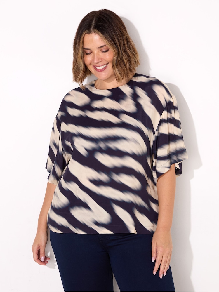 Live Unlimited Blue Animal Print Elevated Woven T-Shirt - Image 2 of 4