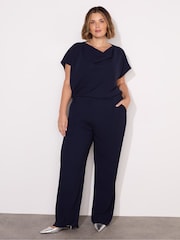 Live Unlimited Curve Blue Button Detail Wide Leg Trousers - Image 1 of 3