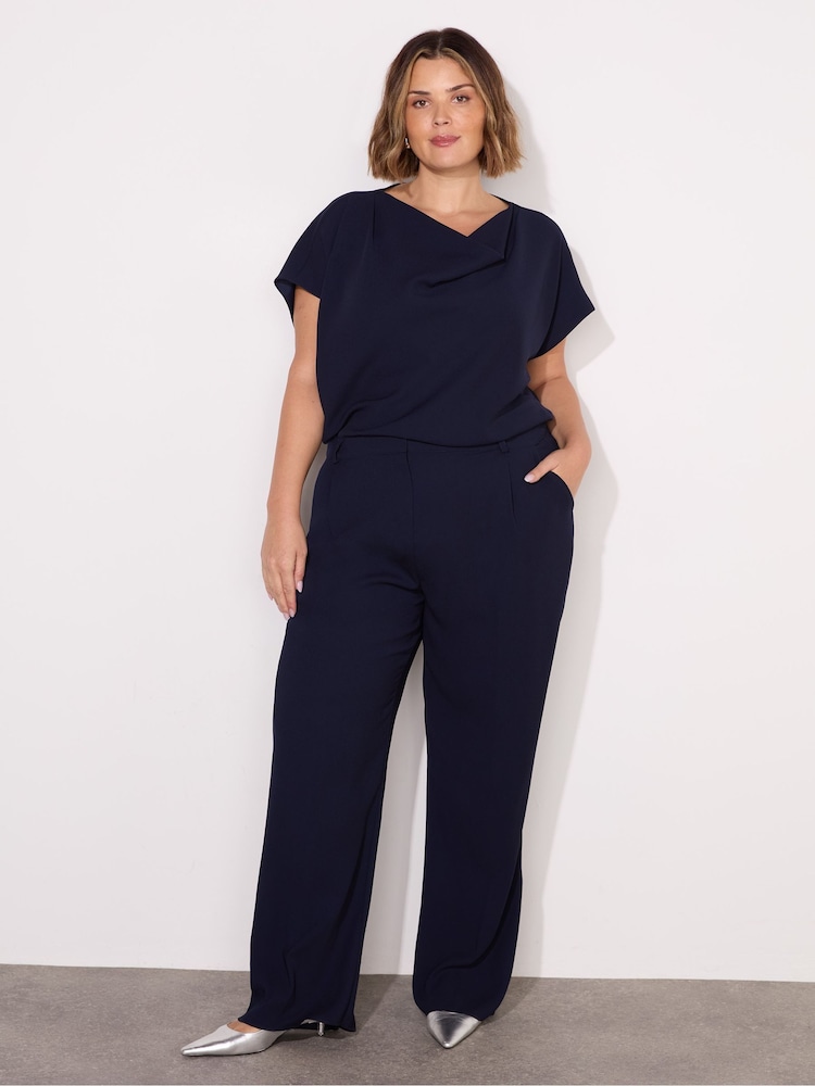 Live Unlimited Curve Blue Button Detail Wide Leg Trousers - Image 1 of 3
