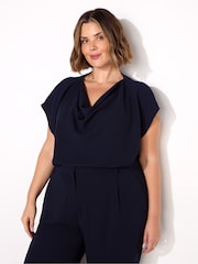 Live Unlimited Curve Blue Button Detail Wide Leg Trousers - Image 2 of 3