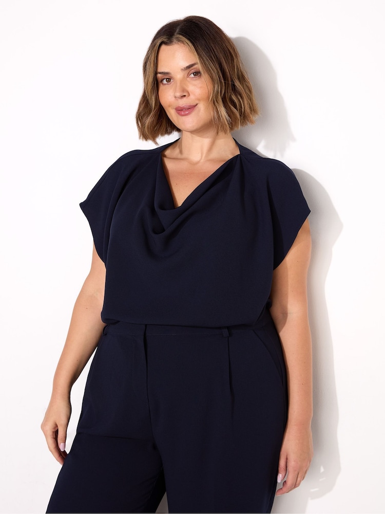 Live Unlimited Curve Blue Button Detail Wide Leg Trousers - Image 2 of 3