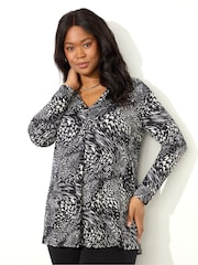 Live Unlimited Black Abstract Pleat Front Jersey Top - Image 1 of 3