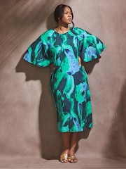 Live Unlimited Green Abstract Print Flutter Sleeve Midi Dress - Image 1 of 6