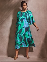 Live Unlimited Green Abstract Print Flutter Sleeve Midi Dress - Image 2 of 6