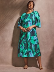 Live Unlimited Green Abstract Print Flutter Sleeve Midi Dress - Image 3 of 6