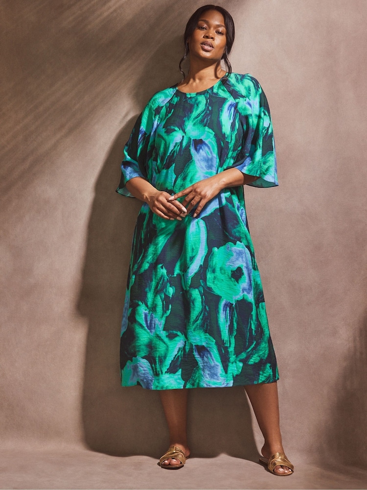 Live Unlimited Green Abstract Print Flutter Sleeve Midi Dress - Image 3 of 6