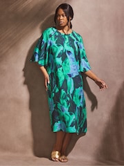 Live Unlimited Green Abstract Print Flutter Sleeve Midi Dress - Image 4 of 6