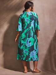 Live Unlimited Green Abstract Print Flutter Sleeve Midi Dress - Image 5 of 6