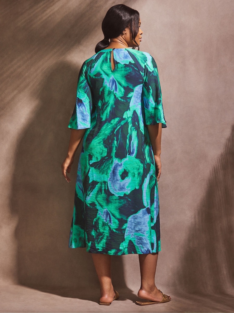 Live Unlimited Green Abstract Print Flutter Sleeve Midi Dress - Image 5 of 6