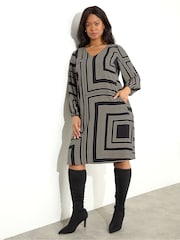 Live Unlimited Black Geo Print Dress With Pockets - Image 1 of 5